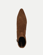 Veronica Beard Brown suede ankle boot with pointed toe.