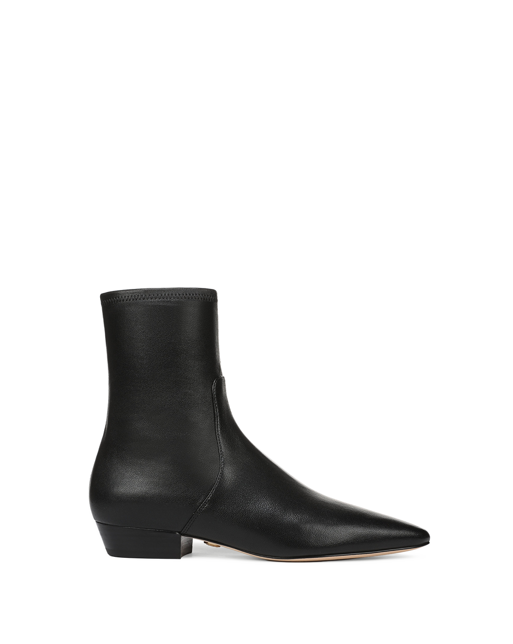Veronica Beard Black leather ankle boots with pointed toe.