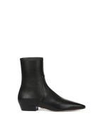 Veronica Beard Black leather ankle boots with pointed toe.