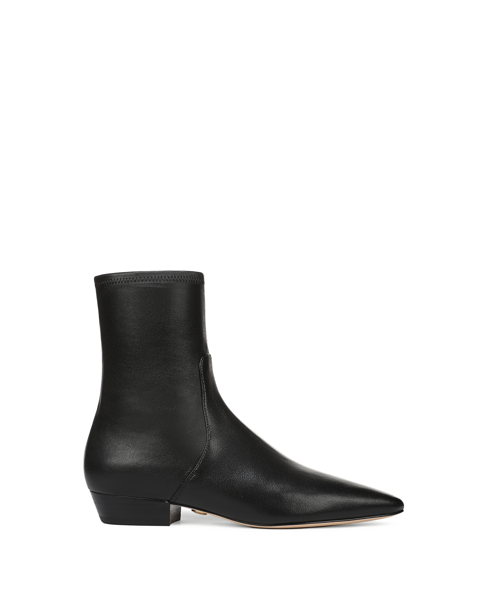 Veronica Beard Black leather ankle boots with pointed toe.