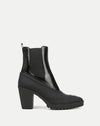 Veronica Beard Black patent leather heeled chelsea boot.