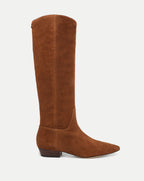 Veronica Beard Brown suede knee-high boots with pointed toe.