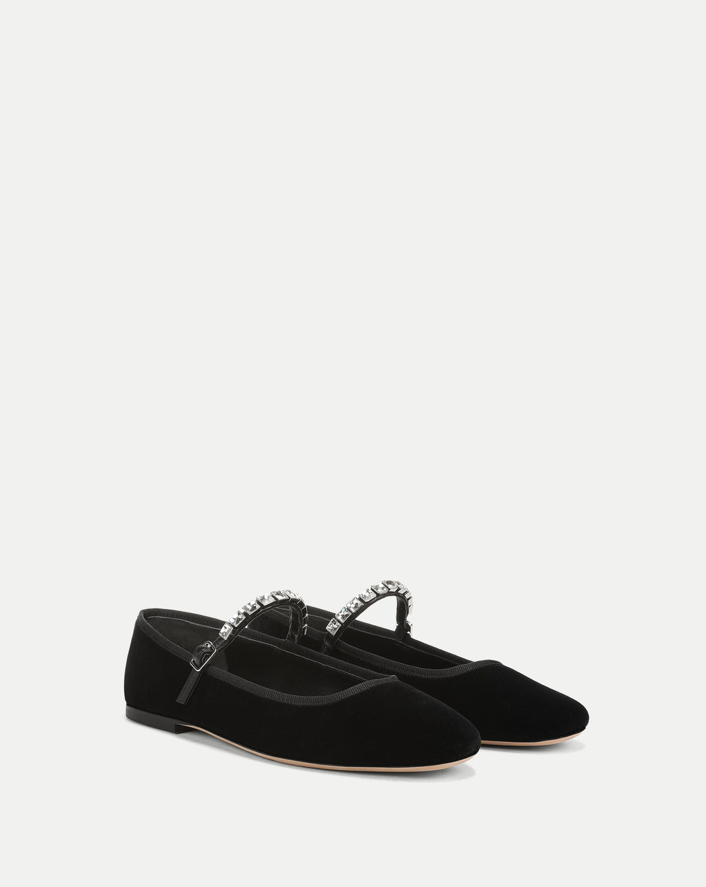 Veronica Beard Black velvet embellished crystal strap flat shoes.