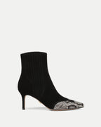 Veronica Beard Black suede ankle boots with snakeskin toe.