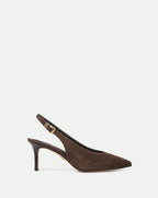 Veronica Beard Brown suede slingback kitten heel pump.