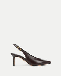 Veronica Beard Brown leather slingback kitten heel.
