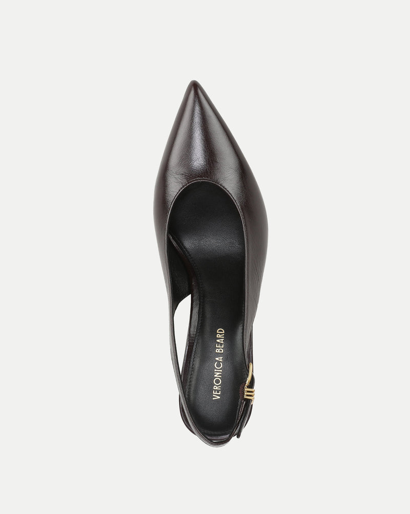 Veronica Beard Brown leather slingback pump with pointed toe.