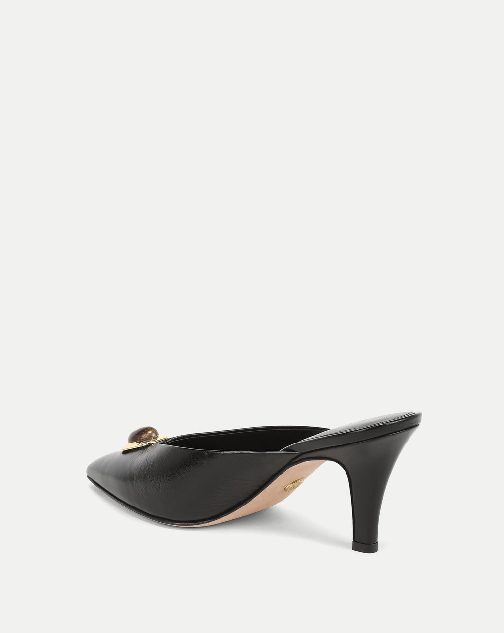 Veronica Beard Black leather mule with pointed toe and gold buckle