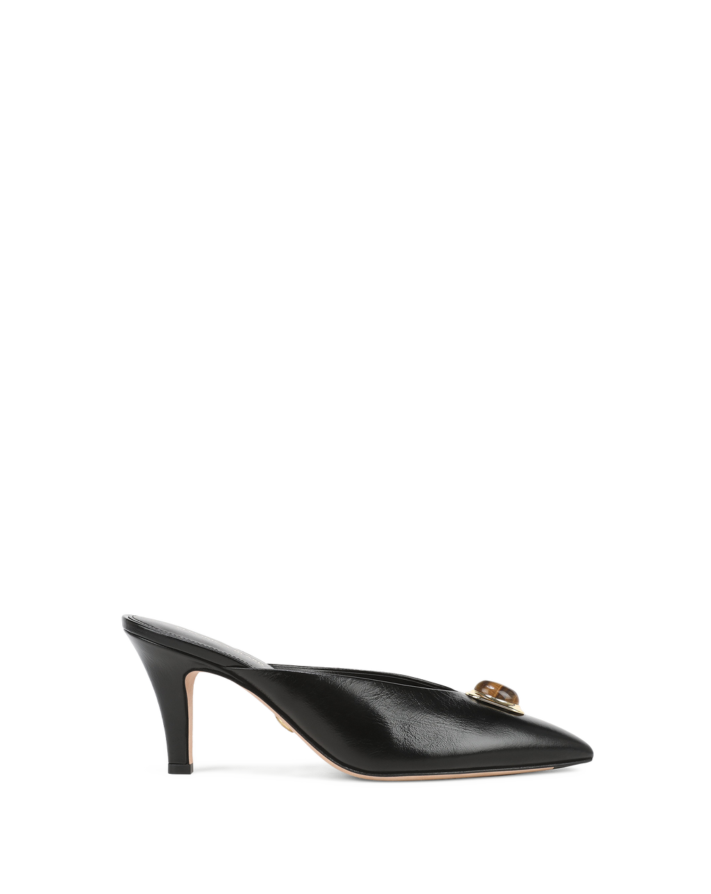 Veronica Beard Black leather mule with gold-tone buckle.