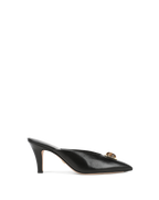 Veronica Beard Black leather mule with gold-tone buckle.