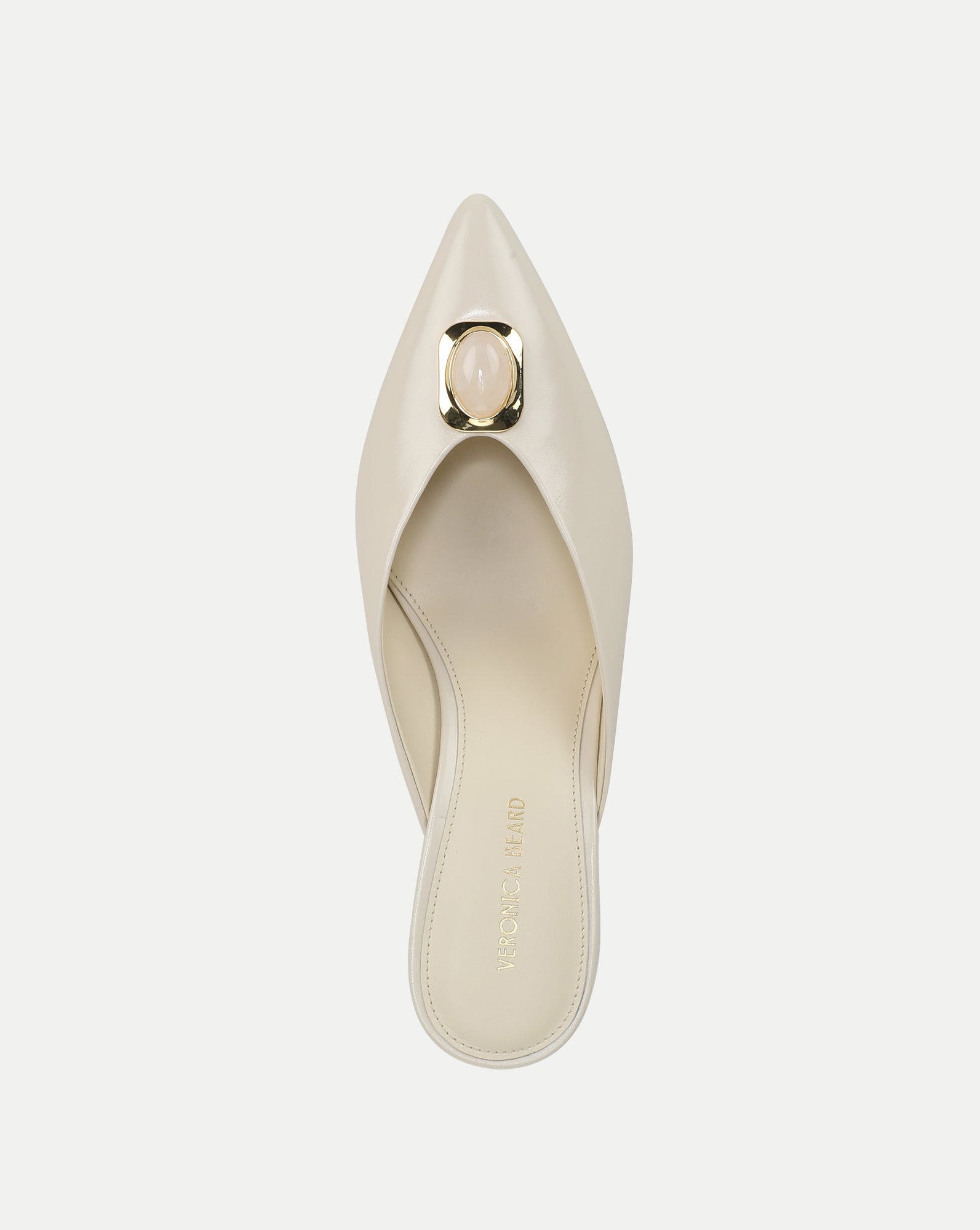 Veronica Beard Cream leather pointed-toe mule with gold and pink buckle.
