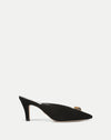 Veronica Beard Black suede pointed-toe mule with gold buckle.