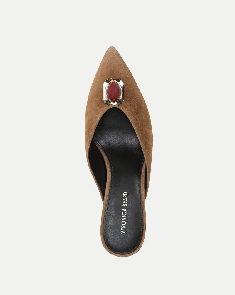 Veronica Beard Brown suede mule with red stone embellishment
