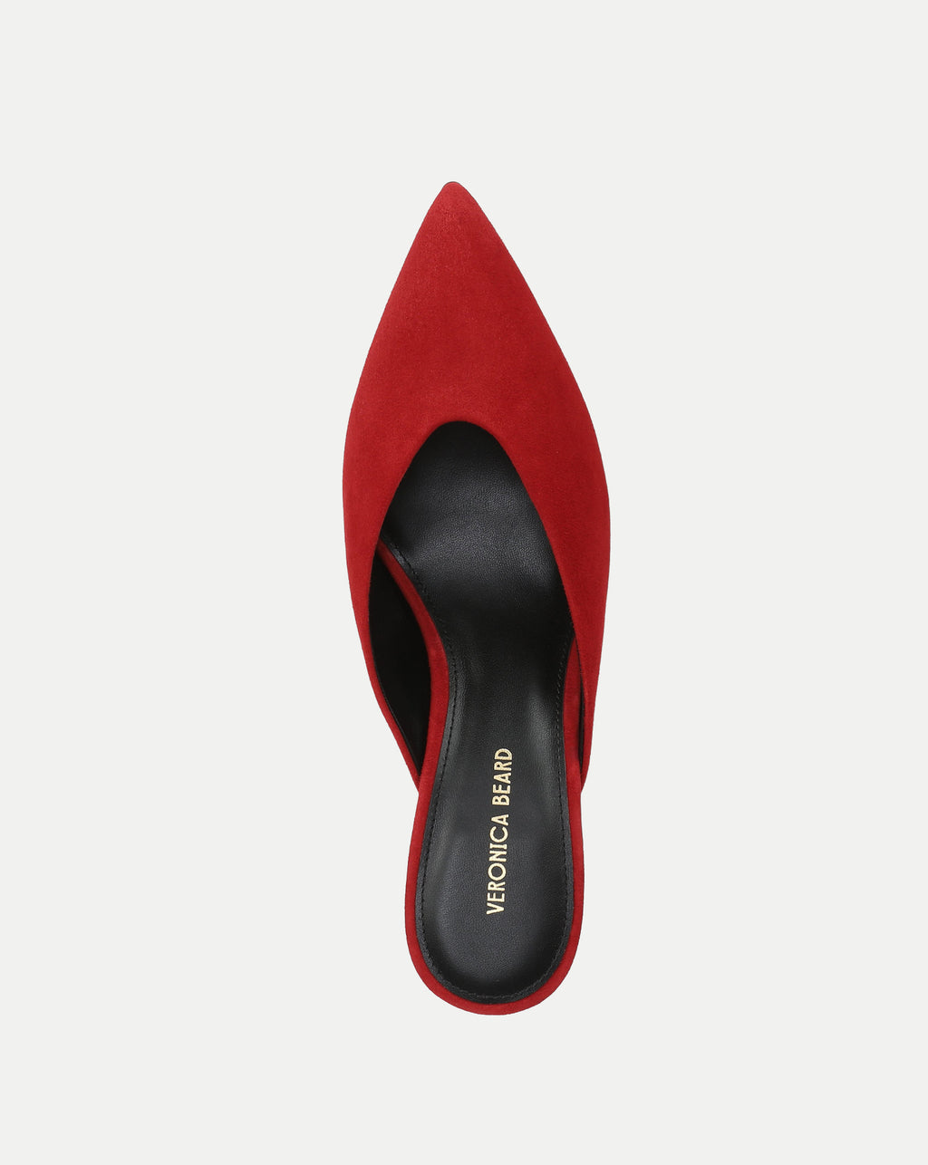 Veronica Beard Red suede pointed-toe mule with black sole.