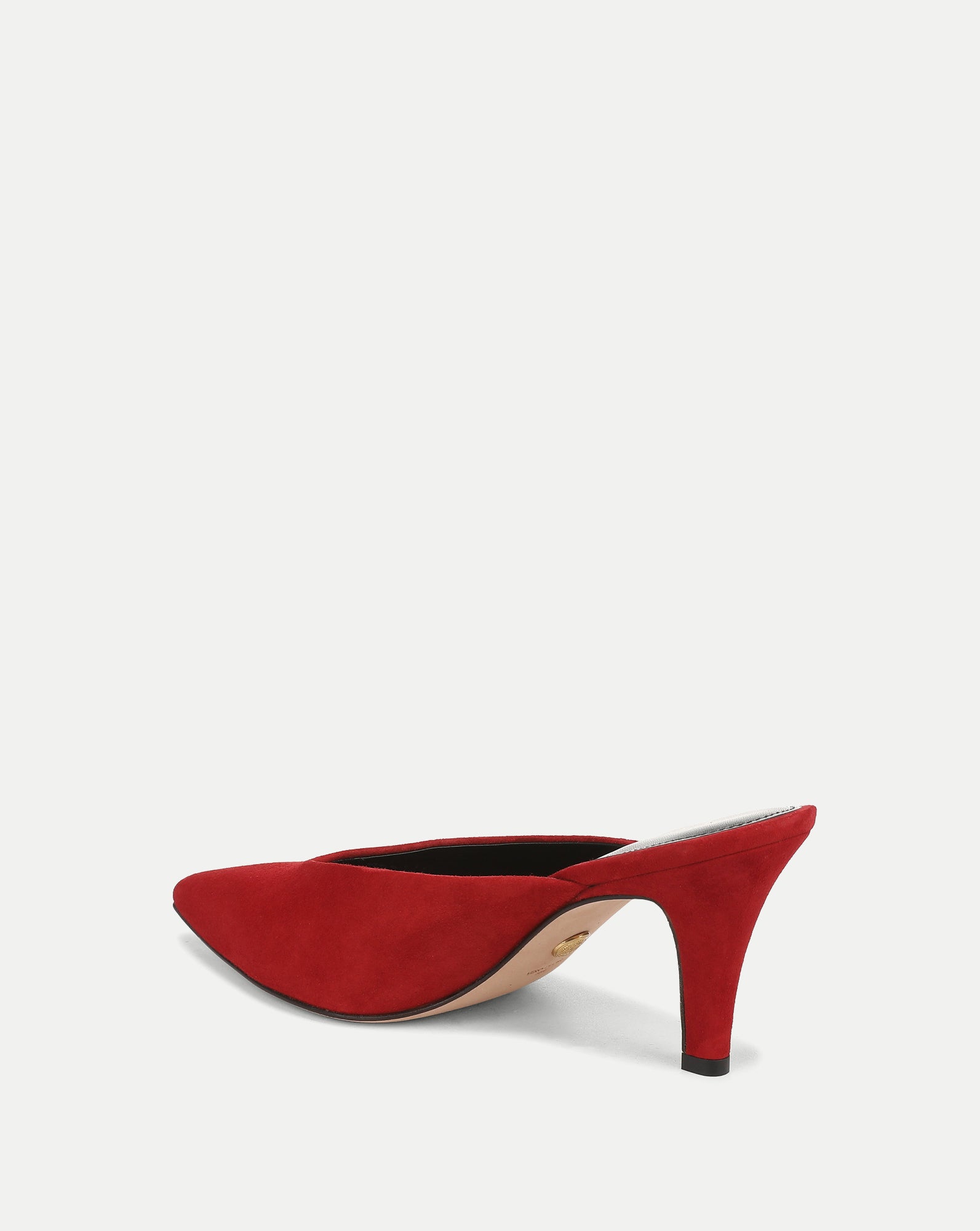 Veronica Beard Red suede pointed-toe mule with a stiletto heel.