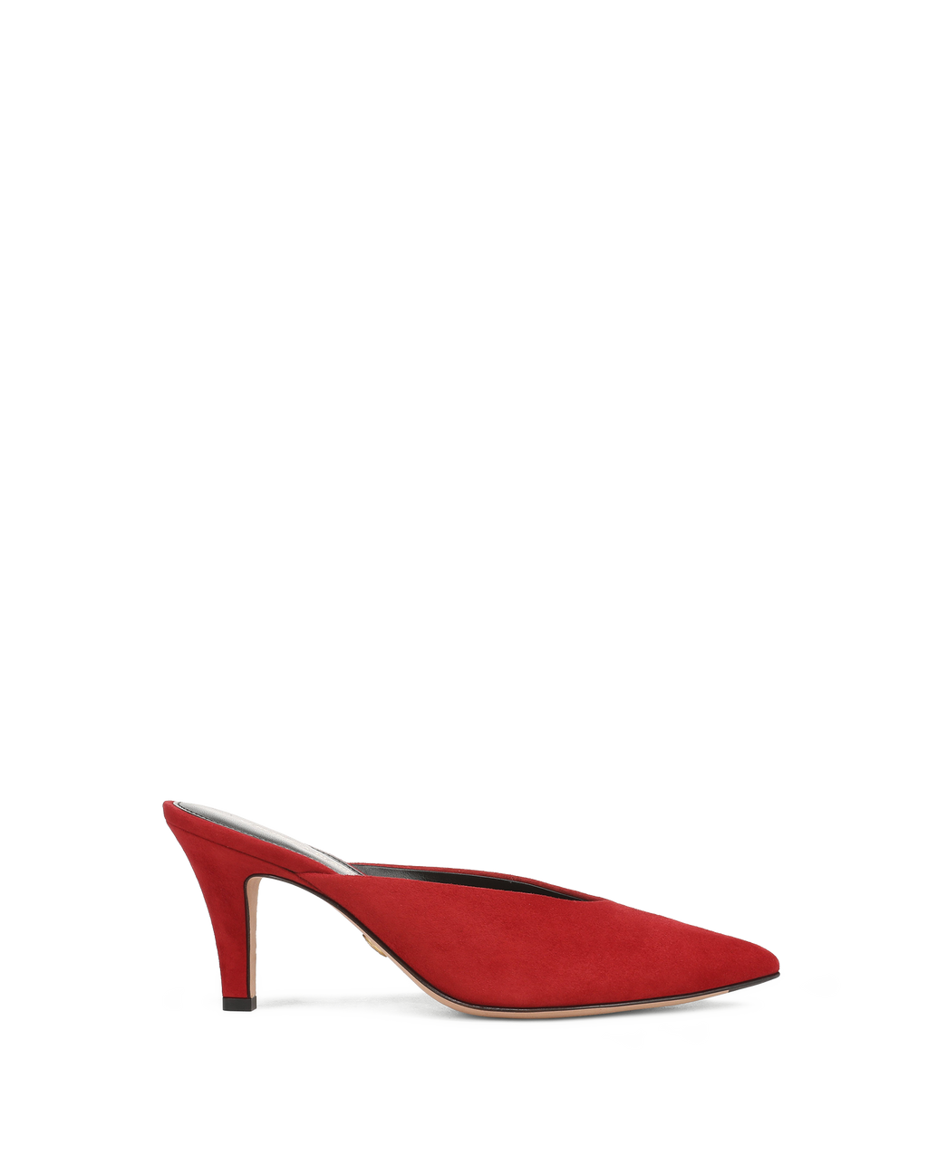 Veronica Beard Red suede pointed-toe mule with a stiletto heel.