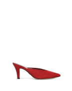 Veronica Beard Red suede pointed-toe mule with a stiletto heel.