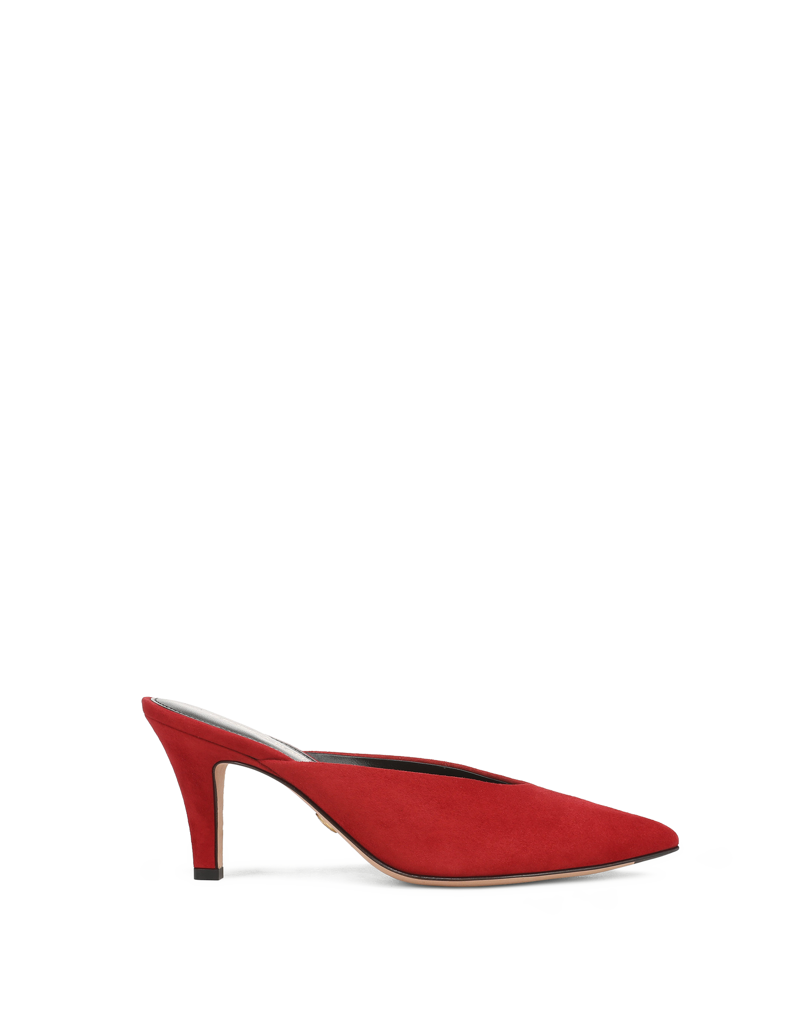 Veronica Beard Red suede pointed-toe mule with a stiletto heel.