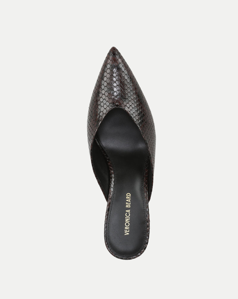 Veronica Beard Brown snakeskin pointed-toe mule with black sole.