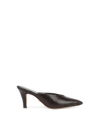 Veronica Beard Brown snakeskin mule with a pointed toe and stiletto heel.