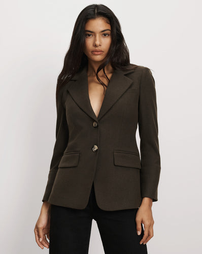 Veronica Beard Dark olive tailored two-button wool blazer jacket.