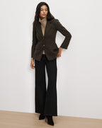 Veronica Beard Olive green wool fitted blazer, brown turtleneck.