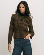 Veronica Beard Metallic brown textured tweed cropped jacket.
