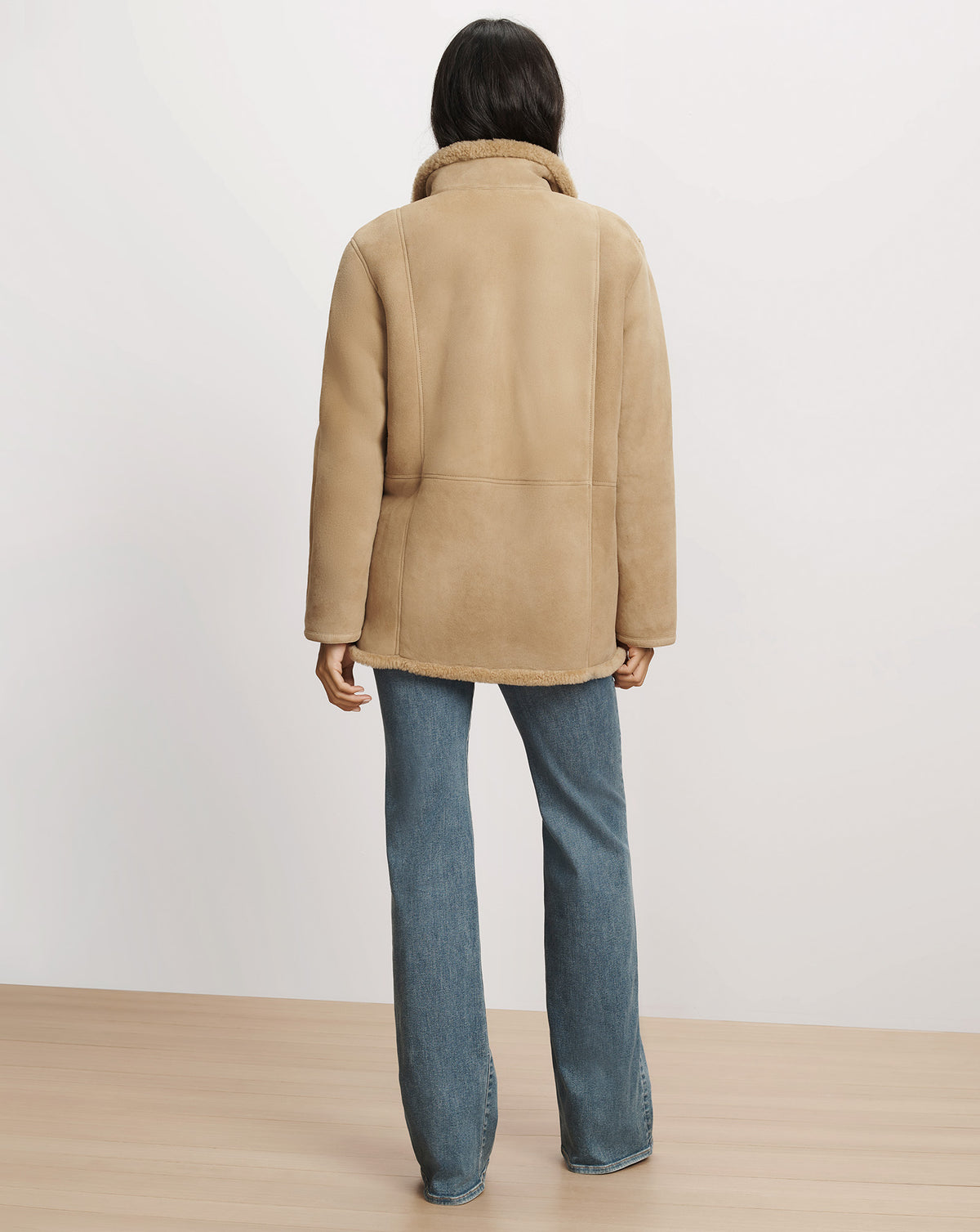Veronica Beard Beige shearling jacket with plush collar.
