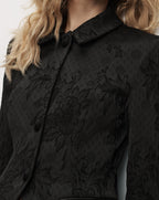Veronica Beard Black floral jacquard button-up collared jacket.