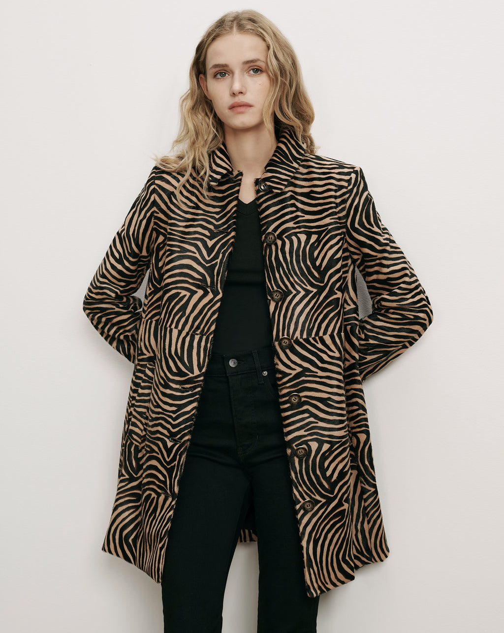 Veronica Beard Brown zebra print buttoned long coat.