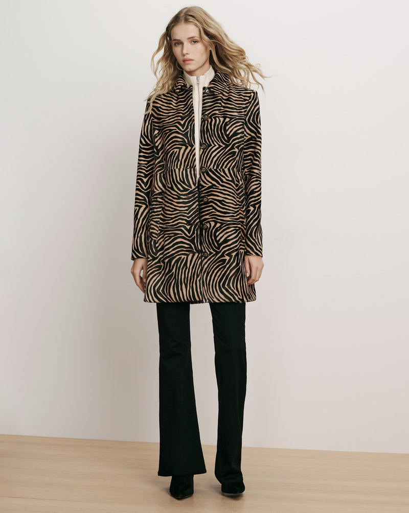 Veronica Beard Brown zebra print buttoned coat.