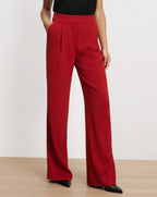 Veronica Beard Red high-waisted wide-leg tailored trousers.