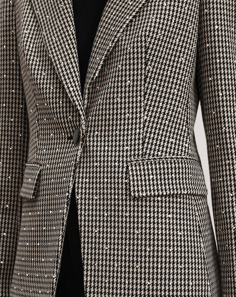 Veronica Beard Black and white houndstooth sequin blazer.
