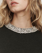 Veronica Beard Black knit sweater with crystal rhinestone collar.