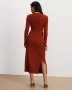Veronica Beard Red ribbed knit midi dress with slit.