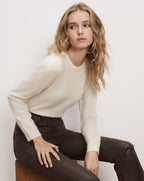 Veronica Beard White cashmere crewneck sweater, fitted silhouette.