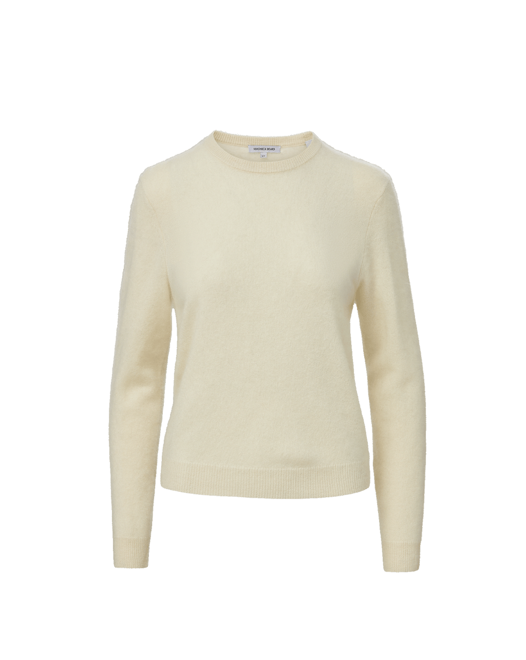 Veronica Beard Cream cashmere crewneck sweater with ribbed trim.