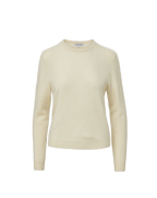 Veronica Beard Cream cashmere crewneck sweater with ribbed trim.