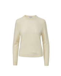 Veronica Beard Cream cashmere crewneck sweater with ribbed trim.