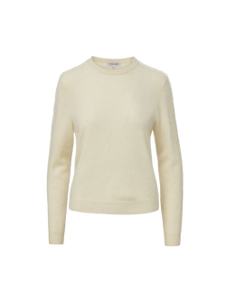 Veronica Beard Cream cashmere crewneck sweater with ribbed trim.