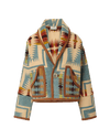 Veronica Beard Multicolor geometric wool cropped jacket with shawl collar.