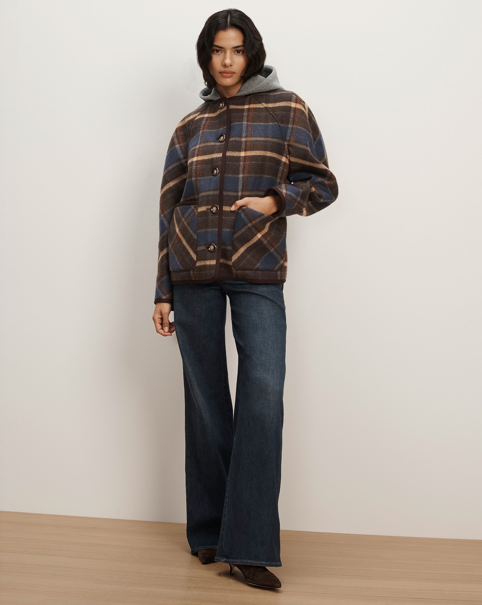 Martine Dickey Scarf Coat in Navy Plaid Multi | Veronica Beard