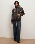 Veronica Beard Brown plaid hooded button-up wool jacket.