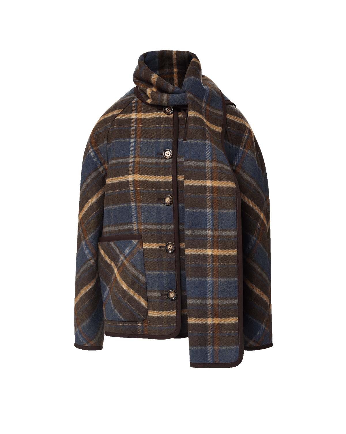 Veronica Beard Blue plaid wool jacket with matching scarf.