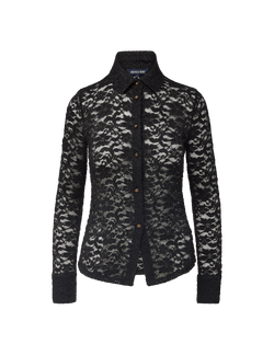 Veronica Beard Black lace button-down shirt with collar.