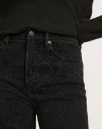 Veronica Beard Black embroidered floral high-rise denim jeans.