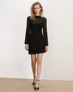 Veronica Beard Black lace long-sleeve sheath mini dress.