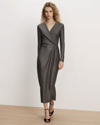 Veronica Beard Charcoal glitter midi wrap dress, long sleeves.