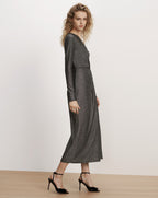 Veronica Beard Dark grey sparkly long-sleeve midi dress.