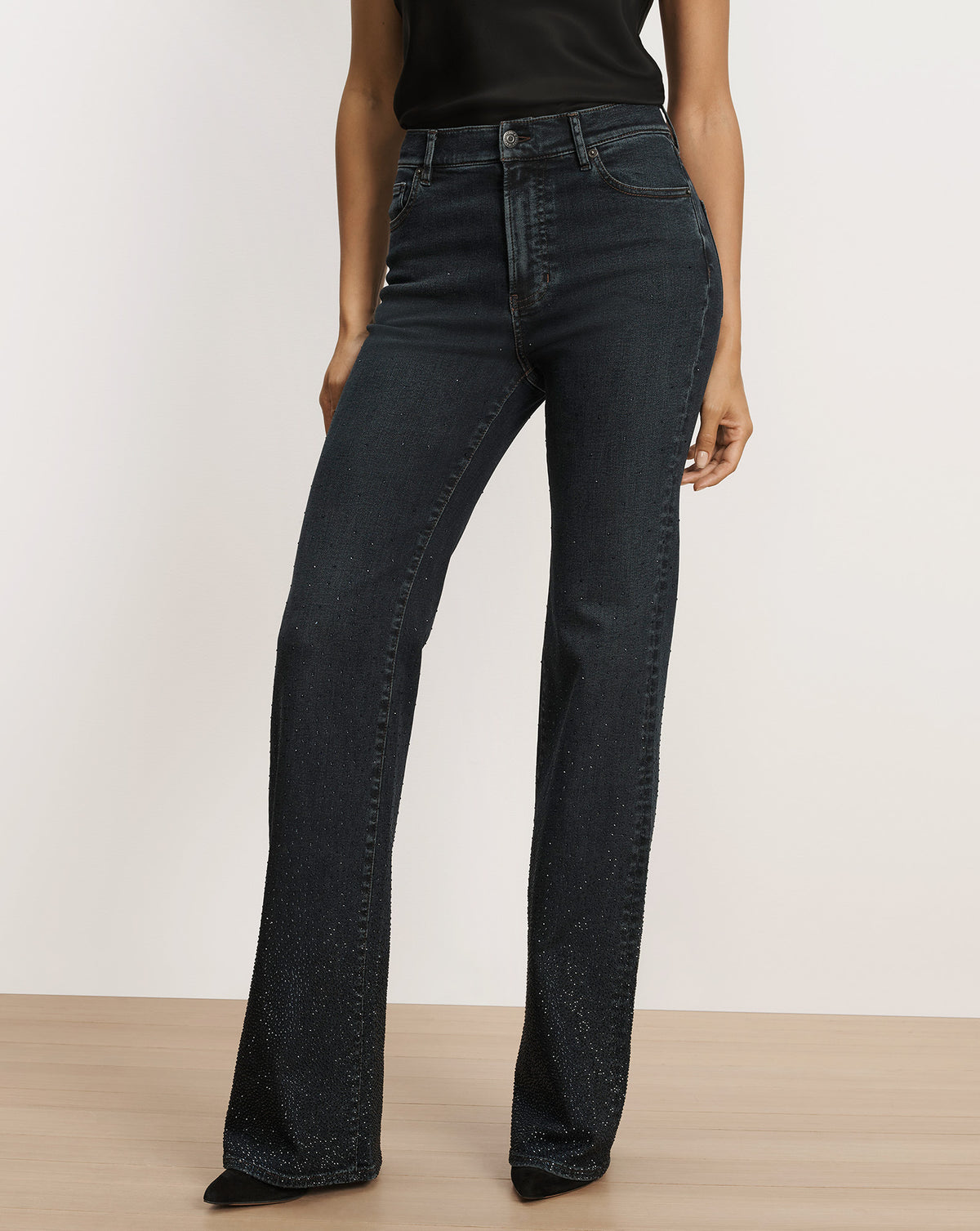 Veronica Beard Dark blue embellished high-waist straight-leg jeans.